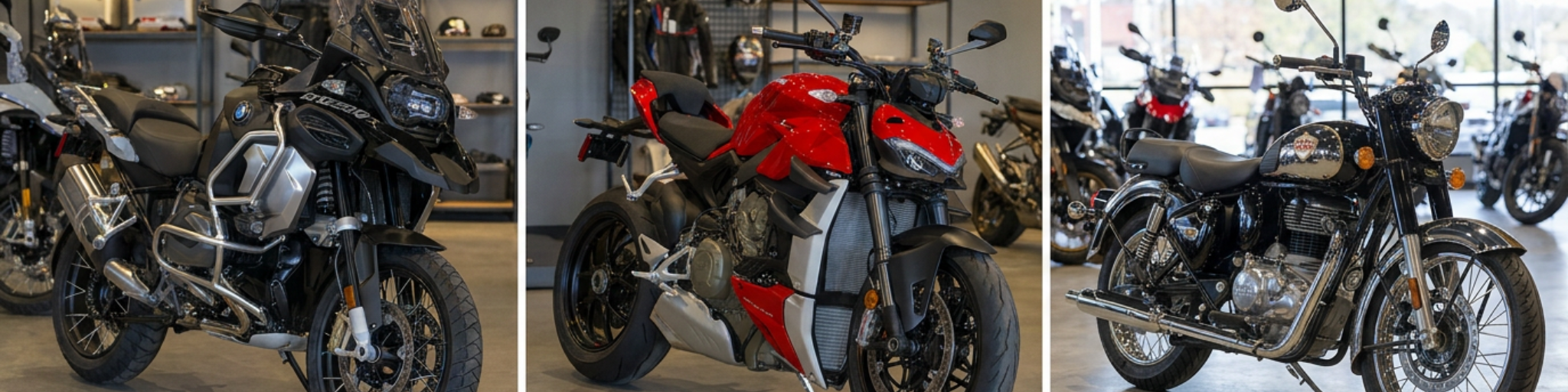 BMW Motorrad, Ducati, and Royal Enfield motorcycles at Eurotek OKC in Oklahoma City, Oklahoma - three premium motorcycle brands under one roof.